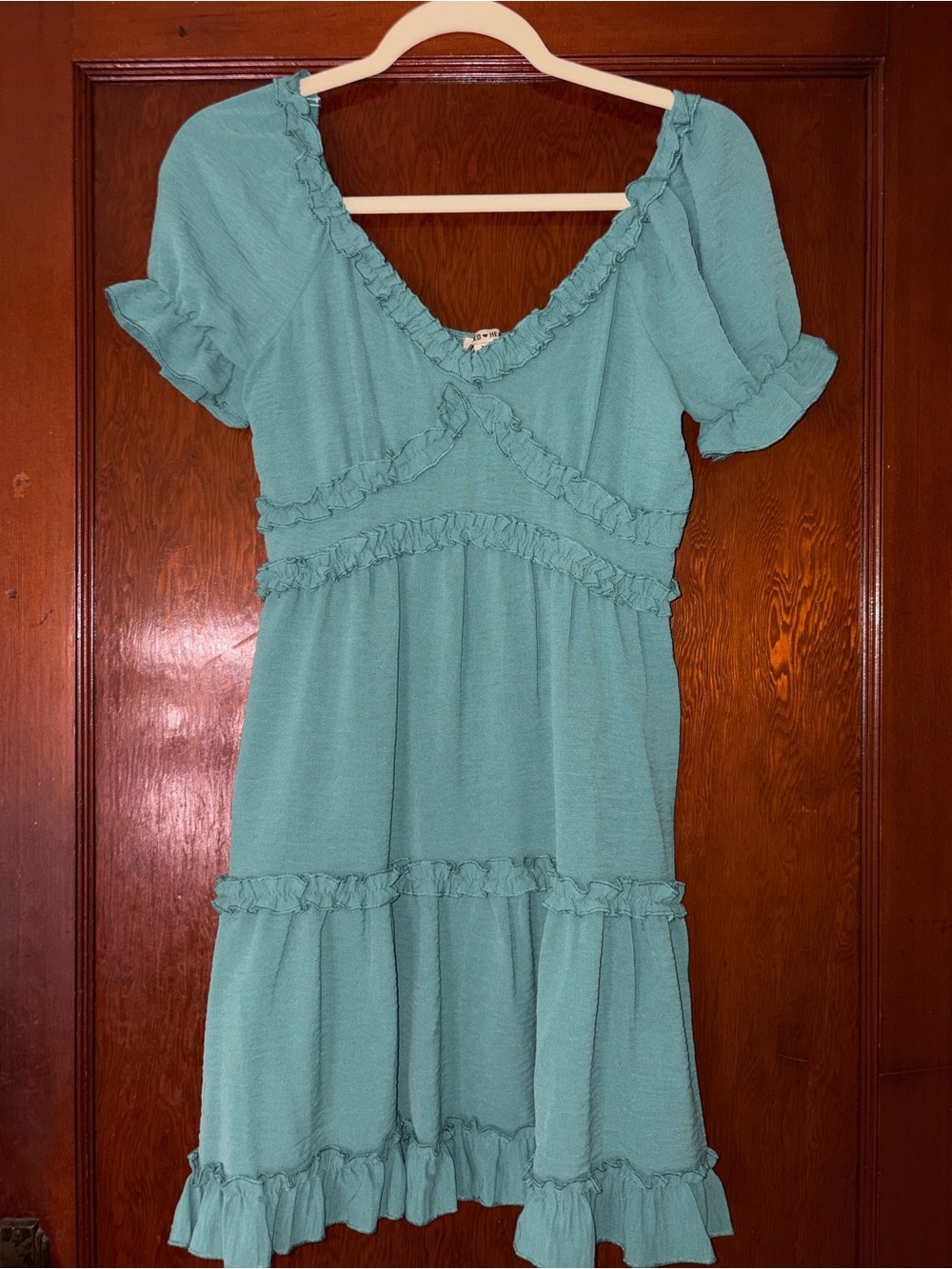 Ruffled V-Neck Teal Mini Dress